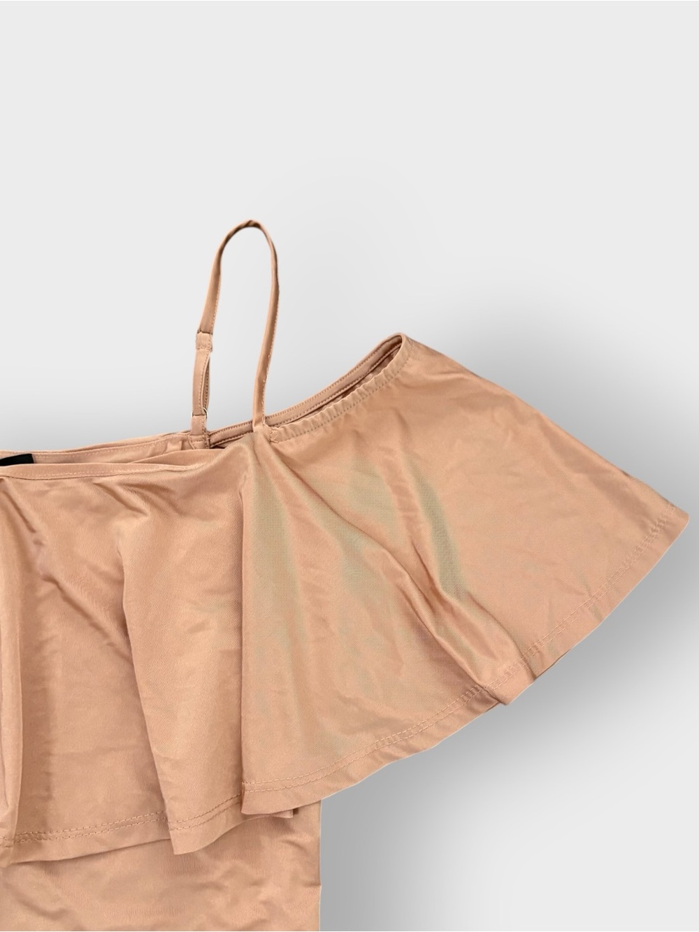 Forever 21 Peach Nude Off the Shoulder Ruffle Bodysuit - Stretchy - Picture 2 of 3